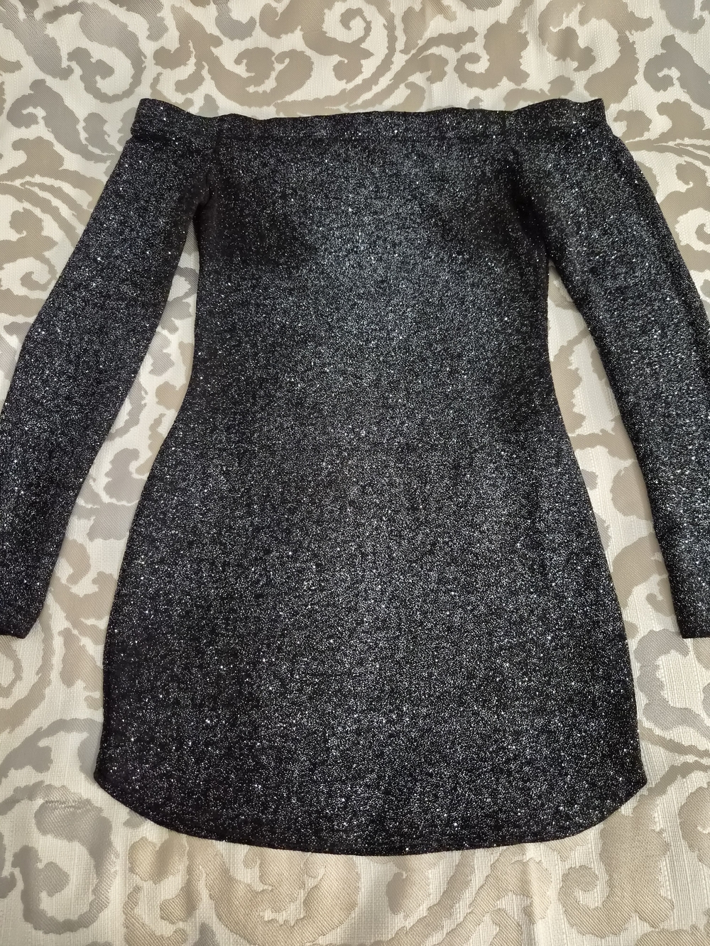Windsor Black Sparkle Off-Shoulder Long Sleeve Dress - Picture 2 of 5